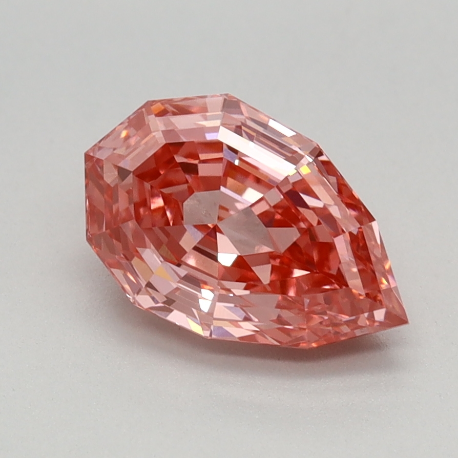 1.13 carat Fancy Vivid Pink Pear Step Cut lab grown diamond, VS1, IGI certified