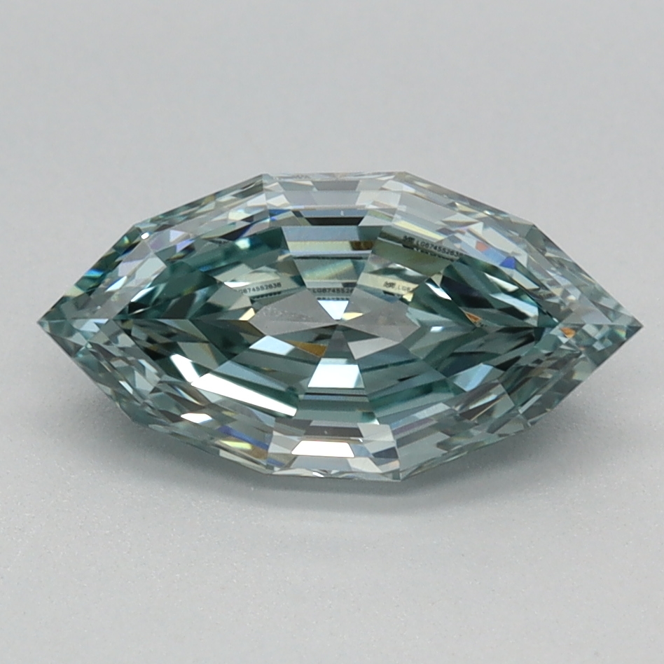 1.13 carat Fancy Intense Green Marquise Step Cut lab grown diamond, VVS2, IGI certified