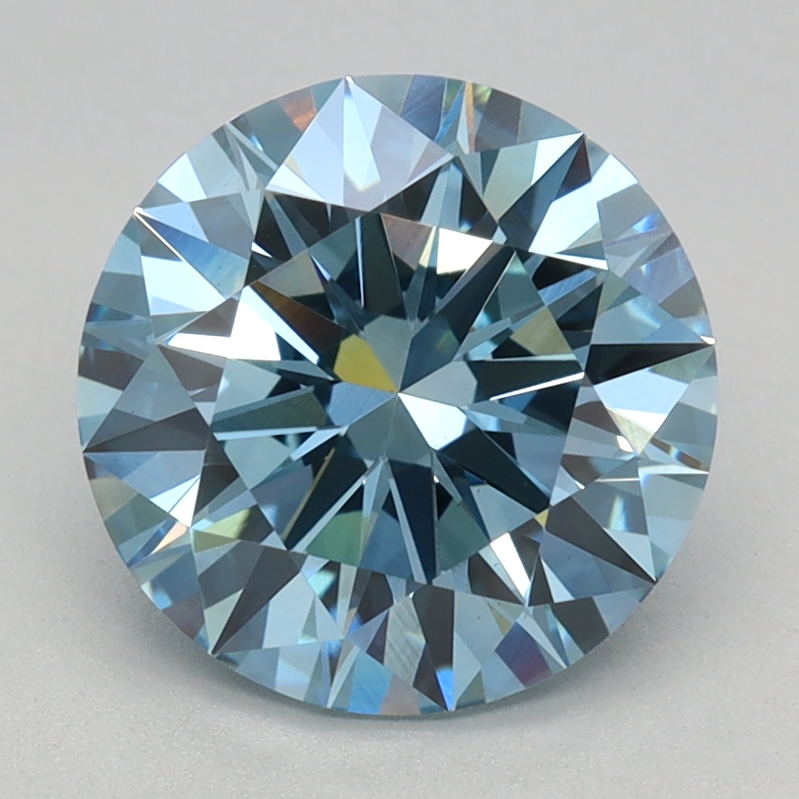 Actual 2.09 carat Fancy Vivid Blue Round lab-grown diamond